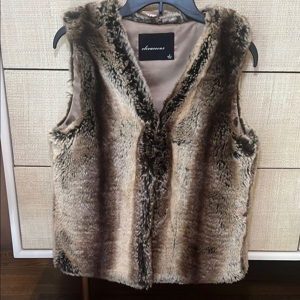 Oliveaceous Faux Fur Vest Small